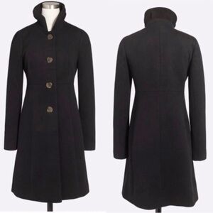J. Crew Uptown Dress Coat Size 0 Wool Blend Long Stand Collar Peacoat Black